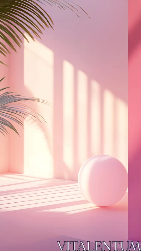 Sunlit pastel sphere lounging in dreamy palm shadows.