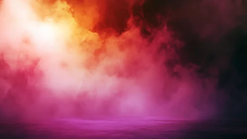 Radiant nebula mist over reflective violet surface.