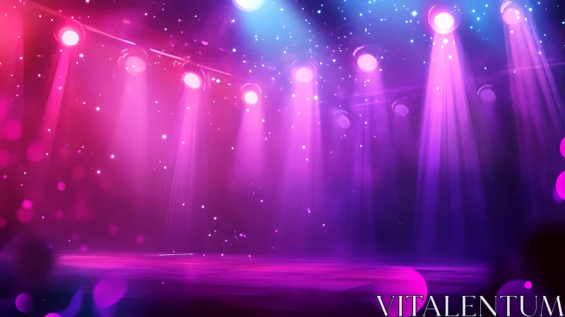 Vibrant stage wash of magenta and cyan spotlights in haze