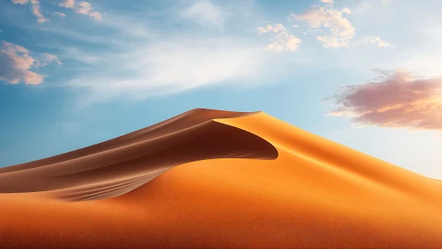 Sunlit desert dune ridge under clear blue sky.