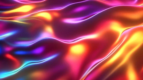 Iridescent neon waves forming fluid abstract surface.