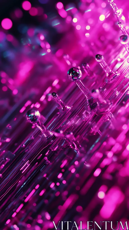 Pink illuminated glass rods form vertical macro abstraction
