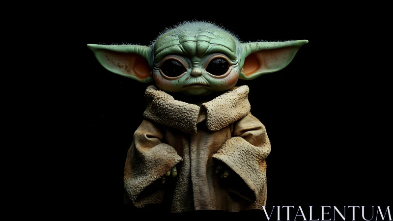 Green alien-like creature stands centered against black background