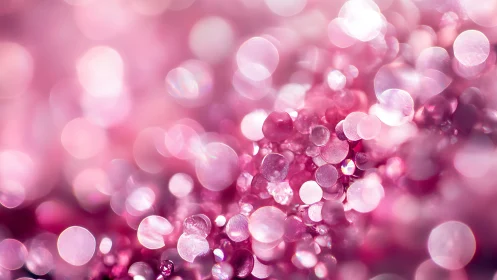 Pink macro bokeh of light circles and crystal surfaces.