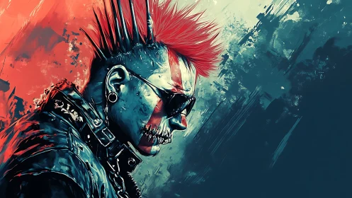 Cyberpunk punk skull portrait pulses with neon attitude.