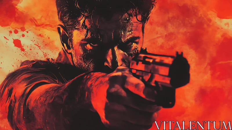 Gunmetal glare carved through a storm of burning crimson.