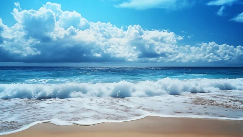 Gentle ocean waves rolling onto a bright, inviting shore.