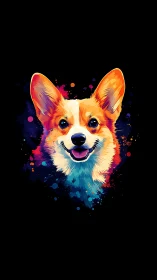 Vibrant corgi portrait rendered in neon splash pop art style