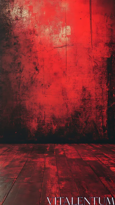 Textured red backdrop with distressed wooden floor perspective.