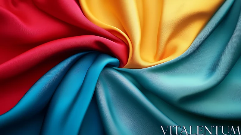 Chromatic fabric vortex with high-fidelity textile rendering.