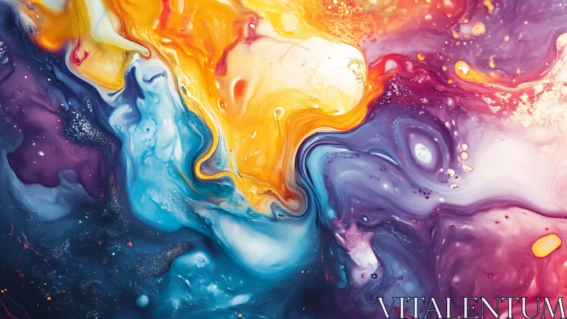 Multicolored liquid pigments interact in layered swirling motion