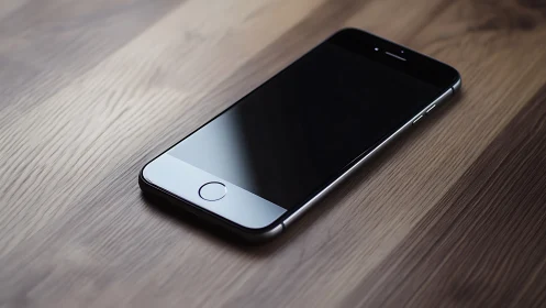 Modern Smartphone Resting on Wooden Surface with Elegant Minimalism
