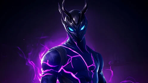 Neon horned vigilante crackles with violet stormlight power.