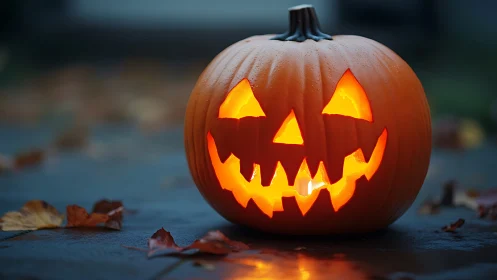 Photorealistic carved jack-o’-lantern with candlelit interior glow.