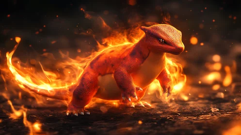 Fiery Dragon Reptile Engulfed in Blazing Inferno Flames