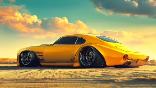 Low-slung yellow concept coupé with extreme widebody stance