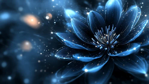Luminescent blue blossom rendered as cosmic light structure