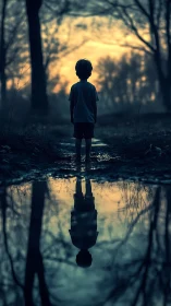 Twilight path, quiet child, and a dreaming mirror of dusk.