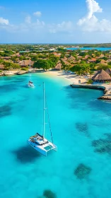Turquoise Paradise: Sailboat Drifts Through Crystalline Waters