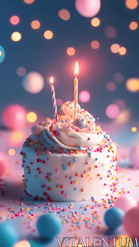 Illuminated Birthday Cupcake with Spiral Candles and Bokeh Backdrop