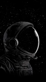 Solitary astronaut illustration against dense star field.