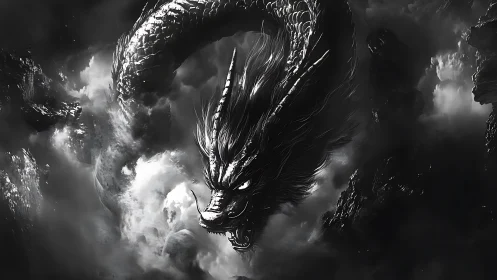Stormborn dragon coils through thunderclouds with fierce grace