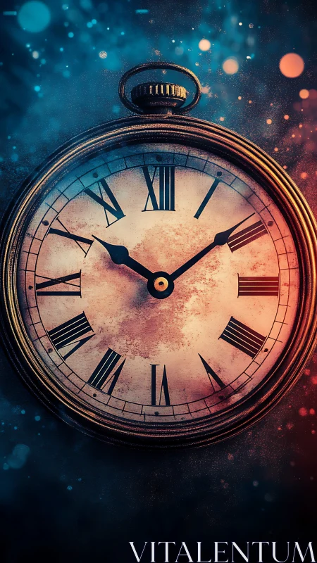 Glimmering vintage pocket watch rests between night and glow