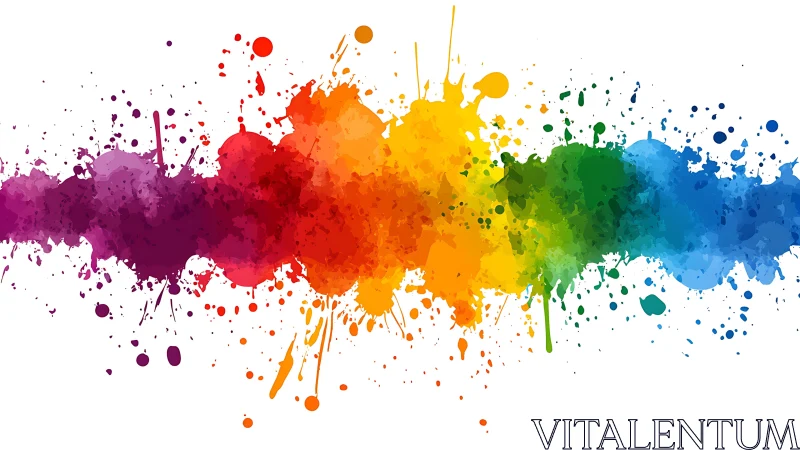 Vibrant watercolor rainbow splash explodes across white space