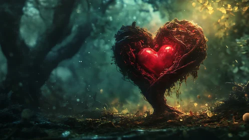 Glowing Heart in an Enchanted Forest.