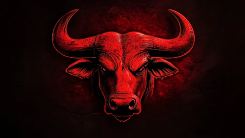 Red engraved bull head over dark textured crimson field.