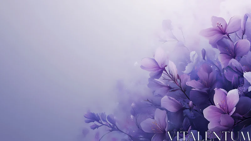Purple Floral Elegance. Soft Blooms Against Misty Gradient.
