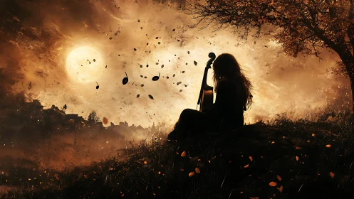 Moonlit cello daydream where music drifts into the sky.
