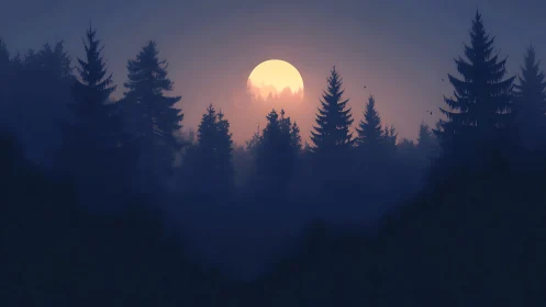 Moonlight Through the Forest Silhouettes.