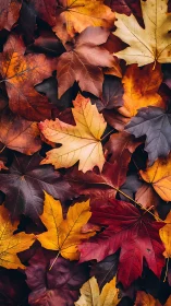 Overlapping maple foliage in saturated autumn color palette