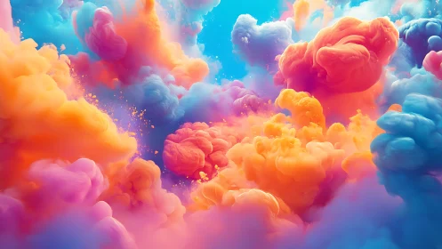 Neon vapor clouds swirl through luminous cyan sky space.