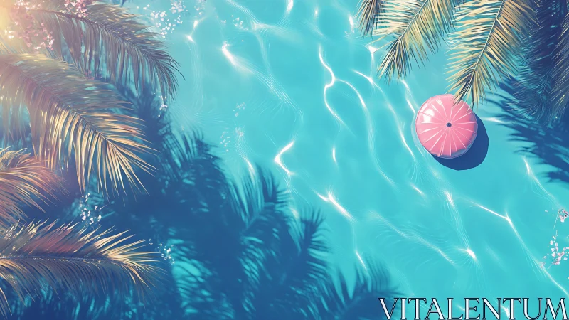 Sunlit palm shadows and a lone pink poolside daydream.