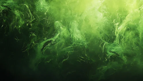 Emerald mist abstraction with swirling luminous currents.