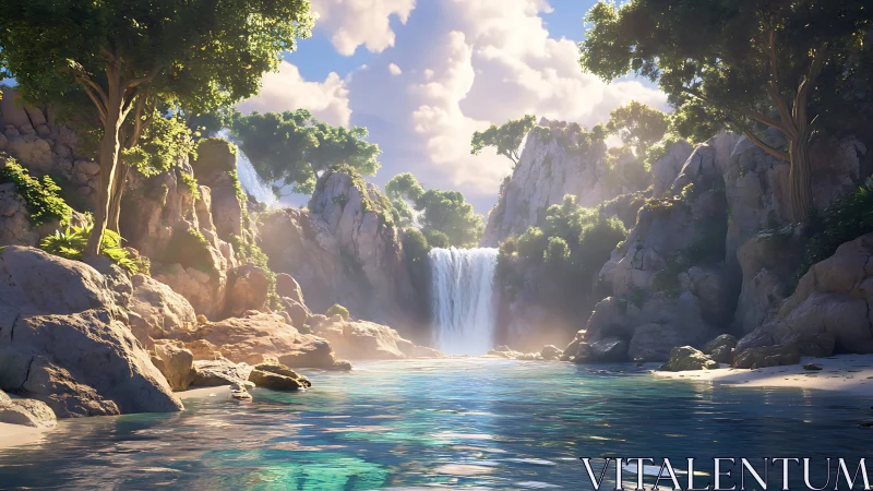 Hidden Valley Waterfall with Layered Rock Formations.