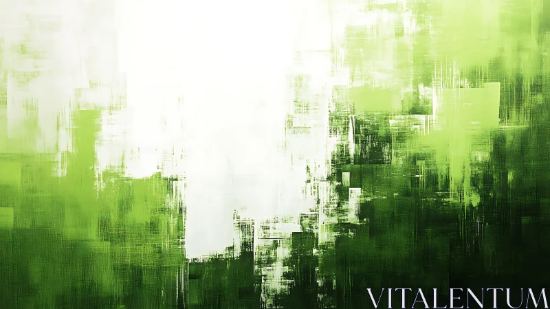 Abstract green and white digital painting with textured brush strokes.