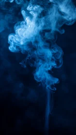 Cobalt smoke plume swirling against deep black backdrop.