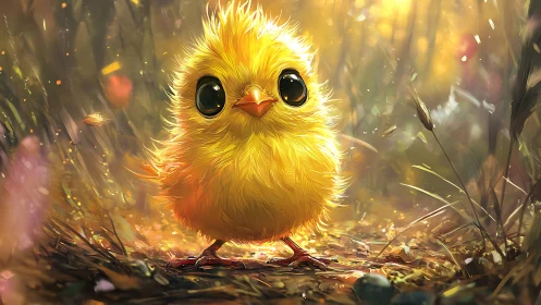 Adorable Golden Chick Gazes With Wonder and Pure Joy