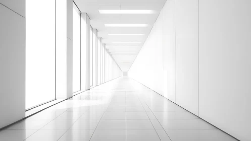 Modern corridor with symmetrical architecture and clean lines.