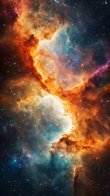 Cosmic nebula rift with blazing teal and ember clouds.