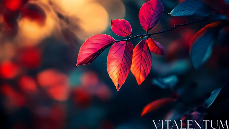 Glowing autumn leaves drifting through a dreamy twilight hush.