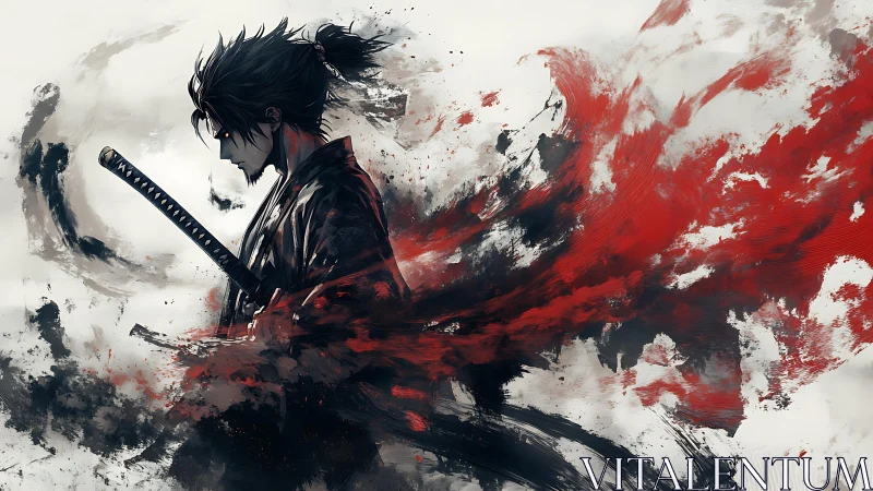 Stormborn ronin in a red-and-ink tempest of resolve.