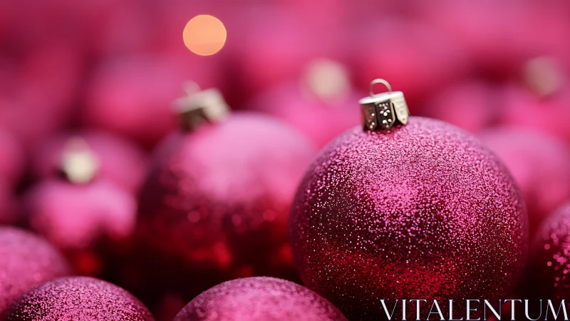 Shimmering pink ornaments gathered for cozy holiday magic.