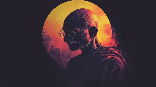 Solar halo sage in crimson shadows of contemplative calm.