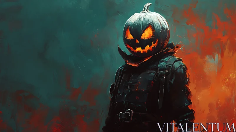 Flameborn pumpkin warrior stalks through molten twilight.