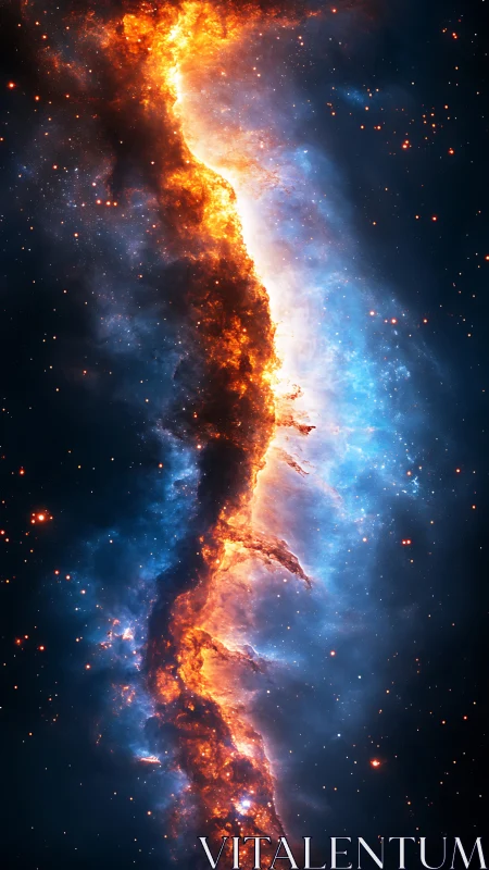 Cosmic fire and ice river winding through deep space.