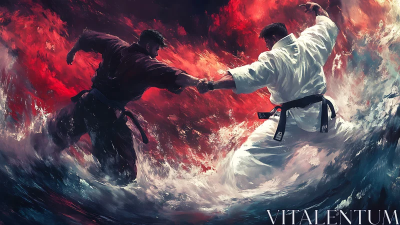 Martial artists collide amid crashing elemental waves.